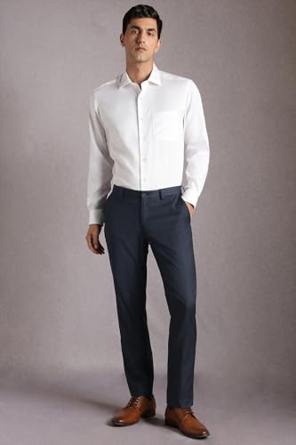 Louis Philippe Men Navy Check Flat Front Formal Trousers