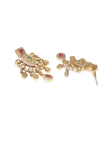 Rubans Regal Gold Tone Temple Necklace Set with Multicolored Stones For Women