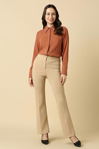 Allen Solly Women Brown Solid Long Sleeves Shirt