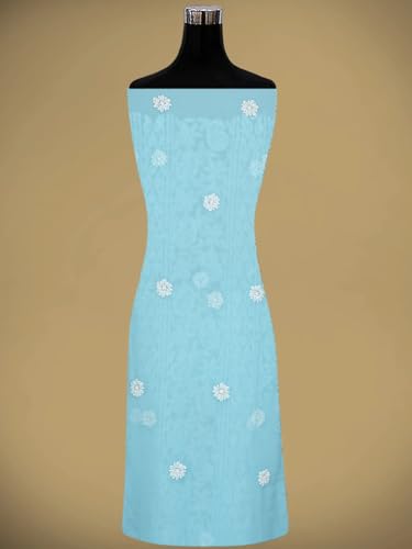 Ada Hand Embroidered Lucknowi Chikankari Unstitched Georgette Dress Material Suit Piece with Dupatta for Women 01A873538 Blue