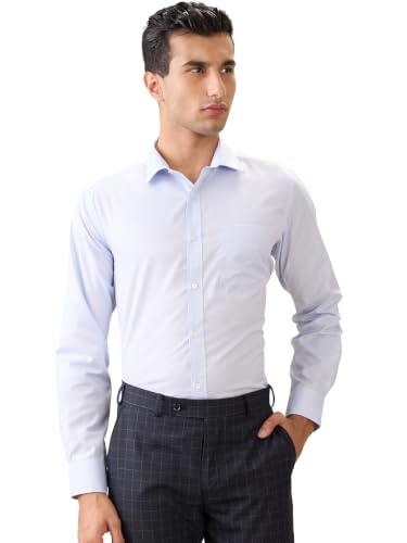 Park Avenue Men Regular Fit Structure Pattern Polyester Cotton Blend Semi Cut Away Collar Full Sleeve Formal Shirt Blue