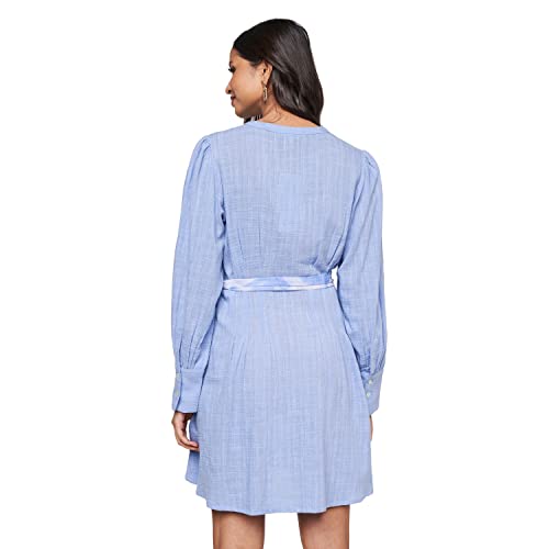 AND Women's Viscose Fit Flare Regular Length Dress (FW22AJ026DRCS_Blue_L)