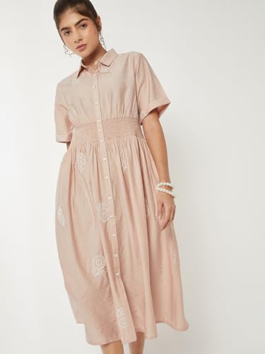 Max Women Embroidered Shirt Dress(Pink_L)