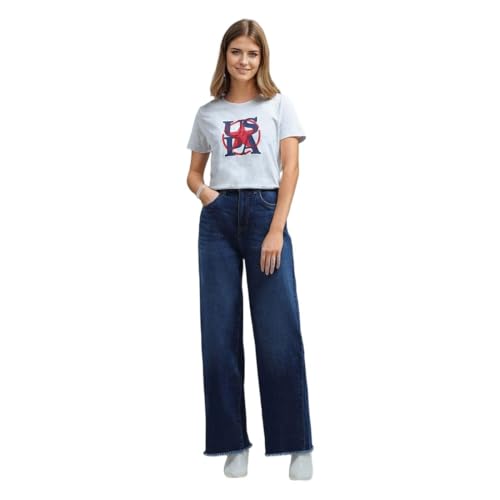 U.S. POLO ASSN. High Rise Wide Leg Jeans (UWAW24JEN159_Blue_32)