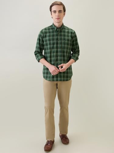 Raymond Men Regular Fit Checks Pattern Pure Cotton Button Down Collar Full Sleeve Casual Shirt Green
