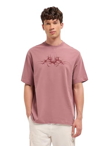 THE BEAR HOUSE Men's Cotton Graphic Oversize Fit Pink T-Shirt
