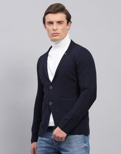 Monte Carlo Mens Navy Blue Self Design V Neck Full Sleeve Coat (1239388KC-148-42)