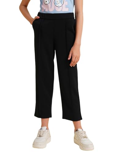 VERO MODA Girl's Straight Fit Mid Rise Black Pants