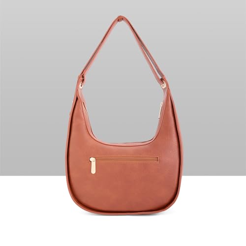 Caprese Athena Medium Hobo Bag for Women | Stylish Shoulder Bag with Plush Chenille Embroidery with Secure Zip Closure | Multi-Compartment Designer Handbag for Work & Travel (Tan)