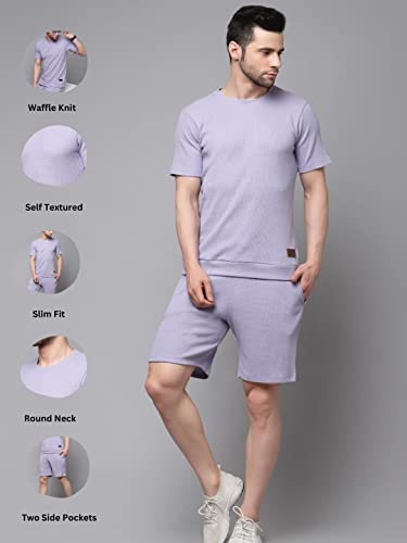 Rigo Waffle Knit Self Textured Co-ord Set for Men | Night Suit Set | Lounge-wear Nightdress Pajama Set | Beach, Vacation Wear Light Purple