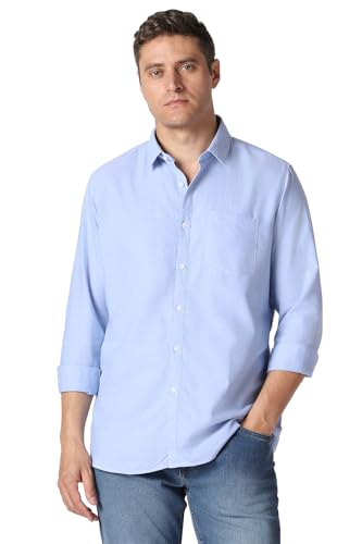 Men Light Blue Solid Full Sleeves Casual Shirt