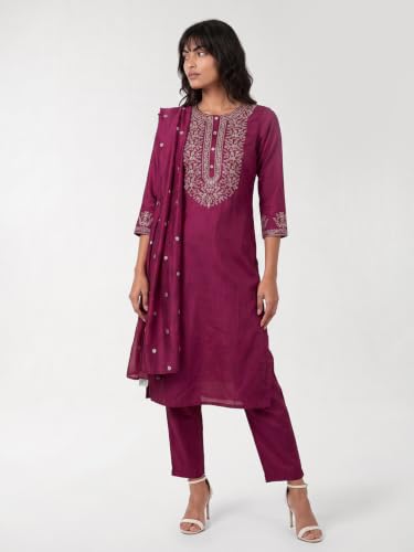 Max Women Embroidered Straight Kurta Set(Magenta_XL)