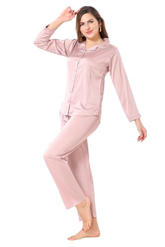 Kattly Luxury Nightsuit for Women | Classic Satin Pajama Set | Nightdress | Satin Sleepwear for Women | Luxury Night Coords Set | Size M to 2XL (Plus Size, Pink, 2XL)