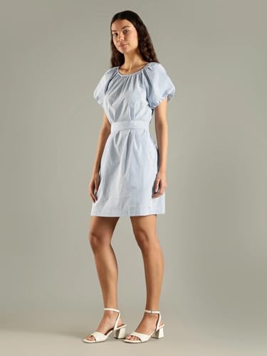 Tommy Hilfiger Cotton Round Neck Shift Dress Blue