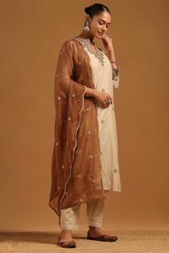 Soch Womens Beige Mul Chanderi Floral Salwar Suit With Sequin