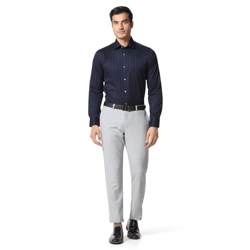 blackberrys Men Cherry Lacquer Luxe India Slim Fit Shirt | Rich Tone Solid Shirt with Full Sleeves, Structured Fit and Elegant Formal Appearance | Size 38, Color Blue