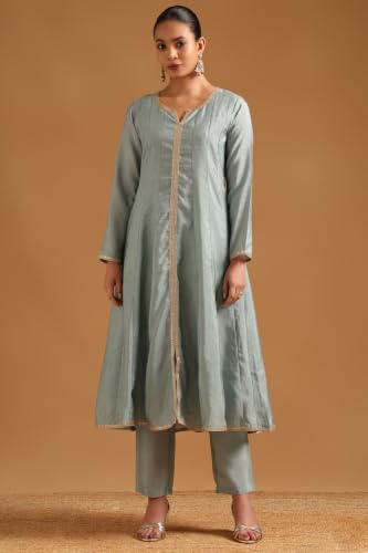 Soch Womens Powder Blue Foil Printed Salwar Suit With Dori Embroidery & Sequin