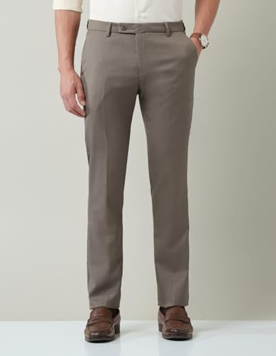 Arvind Grey Solid Slim Fit Dobby Trousers