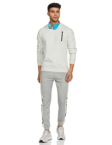 Fusefit Men's Fleece Round Neck Sweatshirt (FFA-MT060-03_GREY MEL_S)