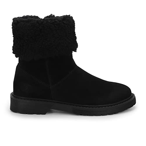 YOHO Black Boot For Women Stylish and Comfortable | Mid Ankle Fur Accent Boot And Anti Skid Sole |Trendy,Zipper Casual Boots For Womens, Outdoor And Holiday Outings| Size-6