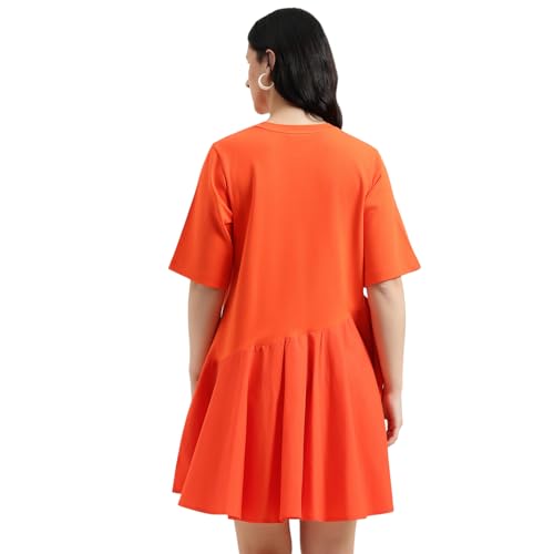 United Colors of Benetton Round Neck Solid Dress (Size : 2XL) - 26P3099W3823IRJ3 Orange