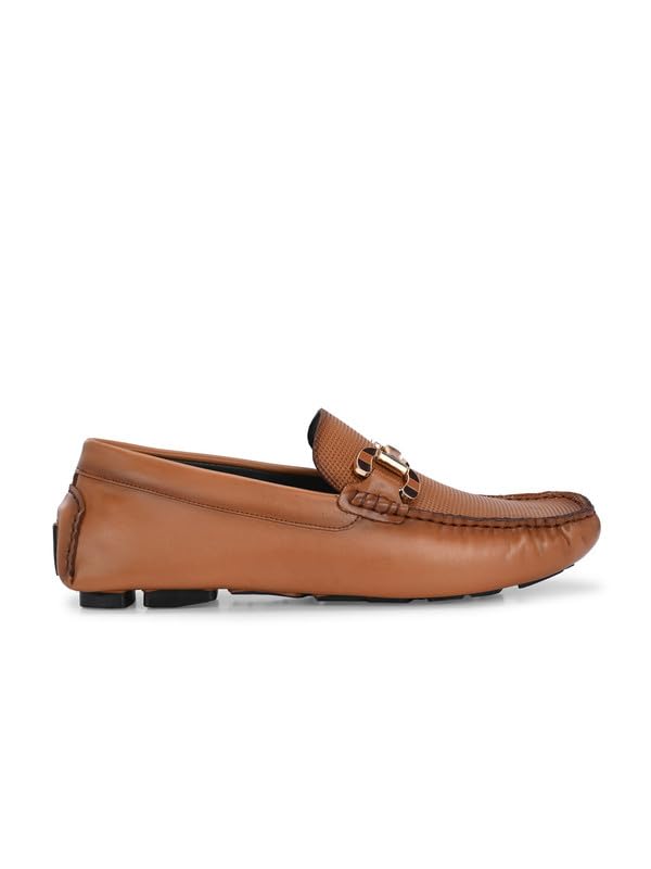 HITZ Men's Tan Leather Casual Loafers - UK 6