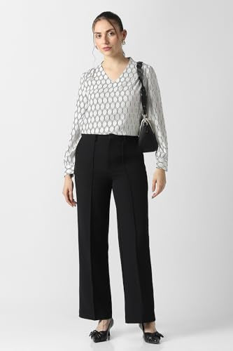 Women White Print Formal V Neck Top