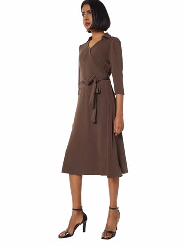 Max Women's Cotton Blend Modern Below The Knee Dress (SR4001_Brown