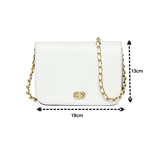 Accessorize London Women's Faux Leather Woven Chain White Evie Sling Bag