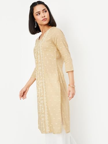 Max Women's Cotton Blend Regular Kurta (LOPKSP25BI_Beige