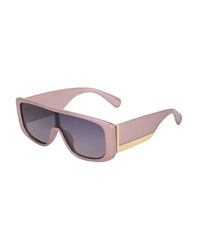 Carlton London Pink and Gold Toned with Blue Polarised Lens Shield Sunglass for women