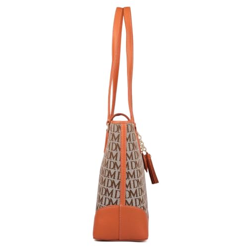 Da Milano Leather Shoulder Bag for Women - Beige & Orange (LB-01449A)