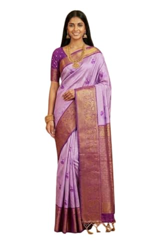 SREE KUMARAN Women's Kanchipuram Kubera Silk Pure Pattu Sarees With Blouse 1