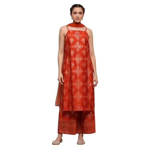 Biba Women's Viscose Rayon Kurta Set (SKDCRFLUX31070AW25ORG_Orange