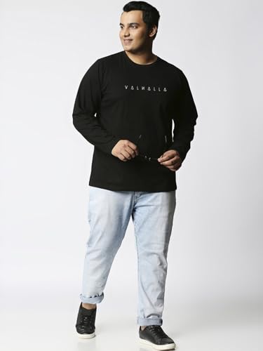 Bewakoof Men's Graphic Print Regular Fit Full Sleeve Round Neck Cotton Plus Size T-Shirt_694251_Black_3XL
