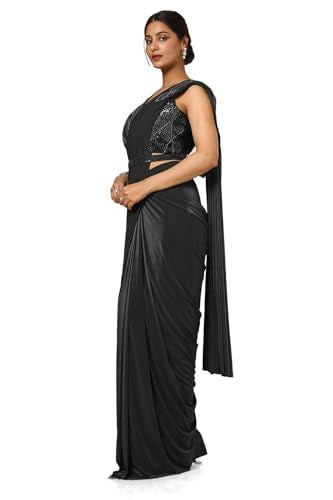 Soch Womens Black Nylon Blend Saree With Sequins