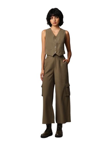 ONLY Women Solid Regular Fit Casual Olive Waistcoat