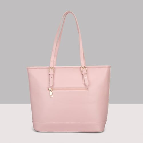 Caprese Scarlet Large Tote Bag for Women | Printed Faux Leather | Shoulder Handbag with Multi-Compartments | Zipper Closure | Stylish Work, Travel & Everyday Bag (Pink Sorbet)