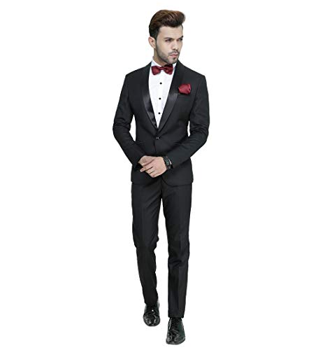 MANQ Men's Slim Fit Tuxedo Suit (ST-101-38_Black_38)