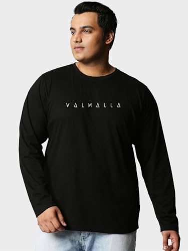 Bewakoof Men's Graphic Print Regular Fit Full Sleeve Round Neck Cotton Plus Size T-Shirt_694251_Black_3XL