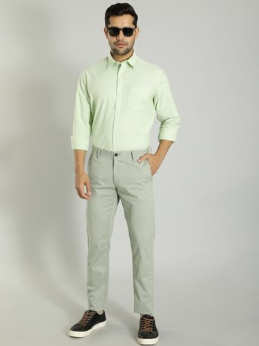 Indian Terrain Brooklyn Fit Stretch Cotton Trouser for Men, Ash Green, 30