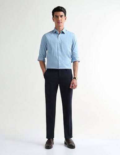 Arrow Men's Dobby Regular Fit Trousers (ARAKTR2039_Navy_38)