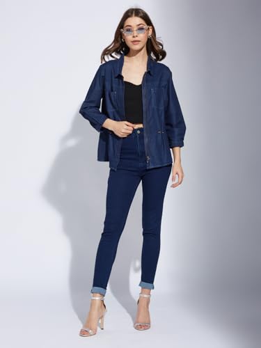 Latin Quarters Women's Blue 3/4Th Sleeves Collared Casual Solid Shirt_S