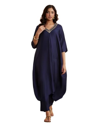BIBA 88% Viscose 12% Silk Solid Work Wear Kalidar Kurta With Palazzo