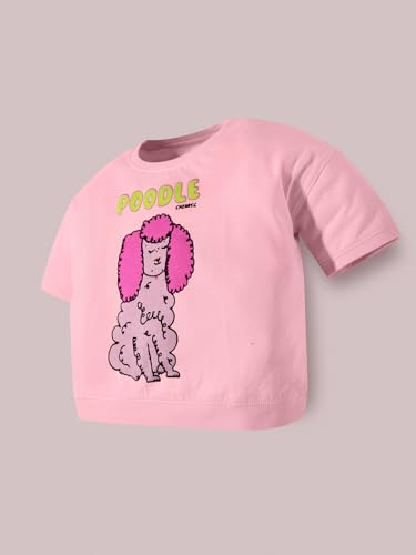 Cherry Crumble Pink Digital & Flock Printed 100% Cotton Half Sleeves Round Neck Summer Girls Tshirt.