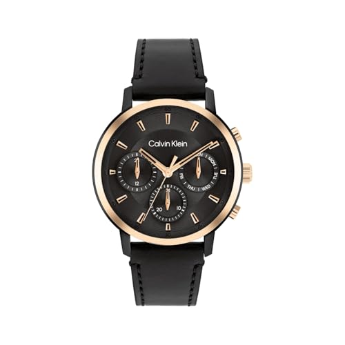 Calvin Klein Gauge Qtz Multifunction Black Round Dial Men's Watch|Leather Material|Multi Color Band - 25200499