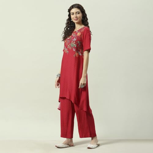 BIBA WOMEN PRINTED STRAIGHT SALWAR KURTA DUPATTA(SKD7426E_RED_36)