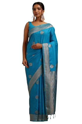Soch Womens Blue Viscose Silk Ethnic Motifs Zari Woven Saree
