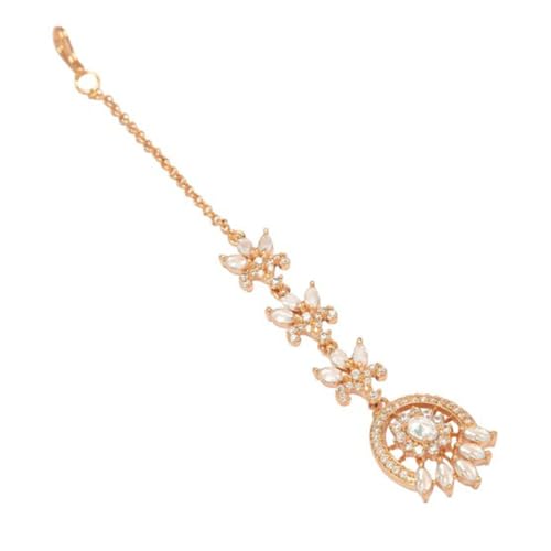 Rubans Women Rose Gold-Plated Zircon Studded Handcrafted Maang Tikka
