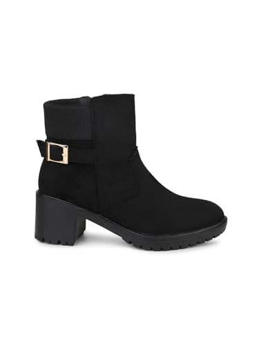 Inc.5 Women Black Round Toe Mid-Top Suede Chelsea Heeled Boots